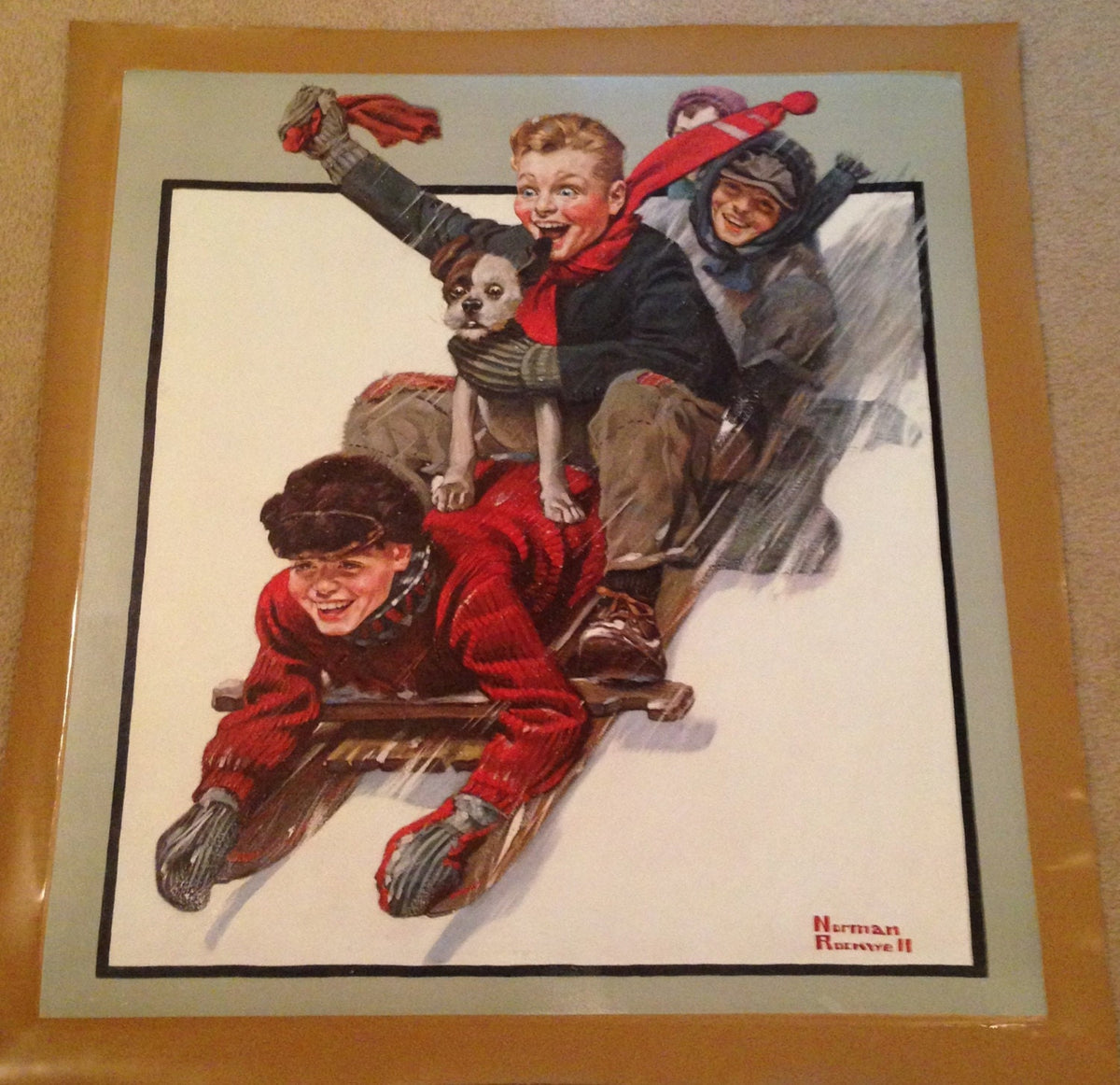 Norman Rockwell "THE SLEIGH RIDE" Authentic Oil Painting Artagraph Number 128/1500 Limited Edition Canvas (27" X 29")