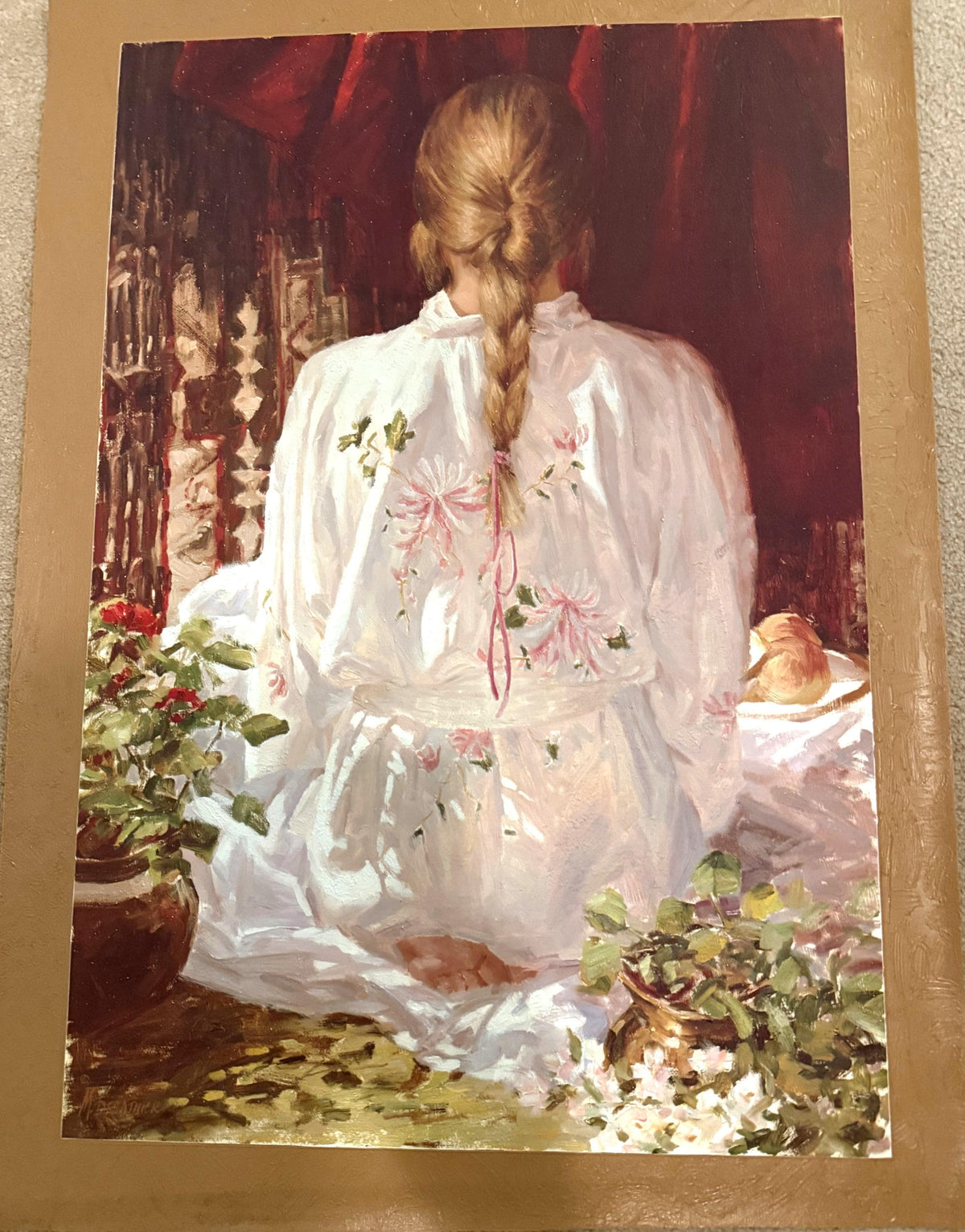 Michael Desatnick "FLOWERED ROBE" Authentic Oil Painting Artagraph Number 370/1000 and Signed Limited Edition Canvas (18" x 29-1/2")