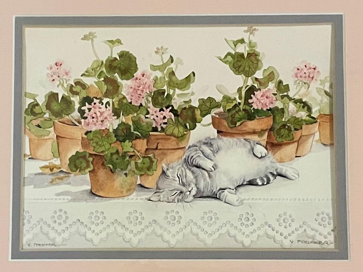 Valerie Pfeiffer " SMOKEY DREAMS" Signed, Beautiful Lithograph Print, Double Matted, Size 8" x 6" Under Glass with White Wooden Frame